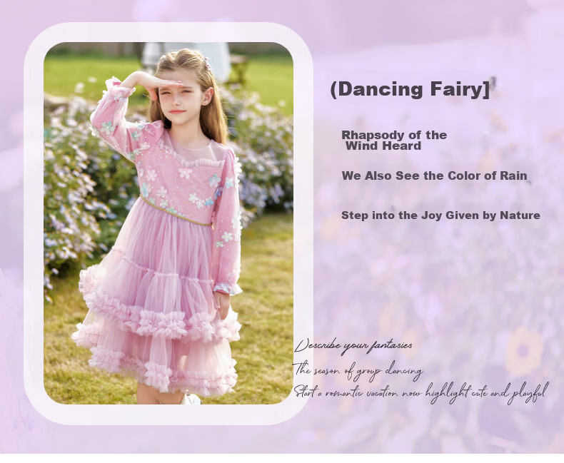 Fulomi Girls' Dress Spring New Sweet Stylish Mesh Dress Baby First Birthday Dress Lotus Pink 160 2