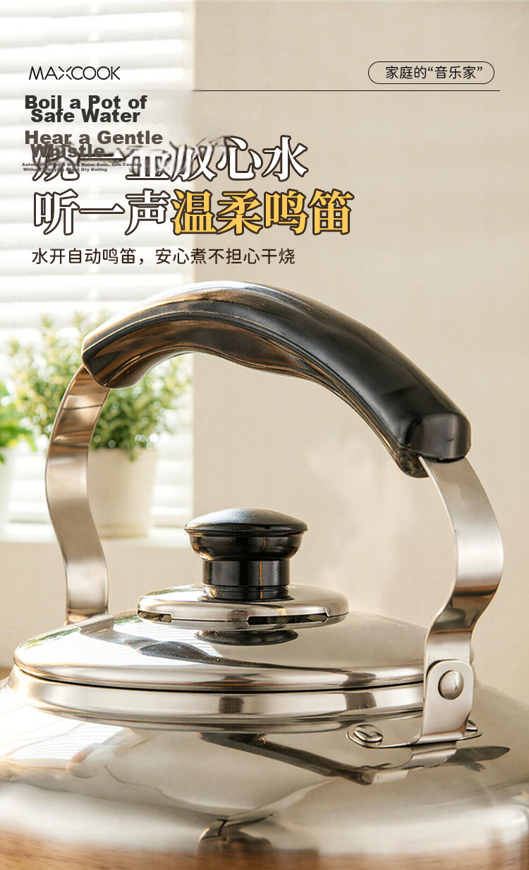 MAXCOOK Electric Kettle, 304 Stainless Steel Water Boiler with Whistling Sound, 5L Thick Chinese-Style Whistle Kettle, Anti-Dry Burning TB-Z24 5