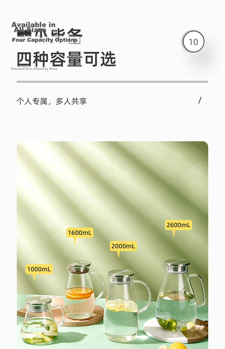 Fuguang High Borosilicate Glass Water Pitcher 1800ml Heat Resistant Explosion-Proof Cold Water Jug 17