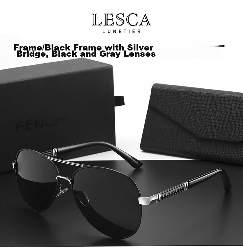 LESCA LUNETIER Driving Polarized Sunglasses for Men, UV Protection, Black Gold Frame with Gray Lenses (For Daytime Use), Father's Choice 13