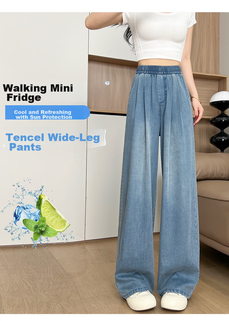 Jeanswest Women's Spring Summer High-Waist Tencel Thin Ice Silk Loose Slim Draped Black Jeans XL 3