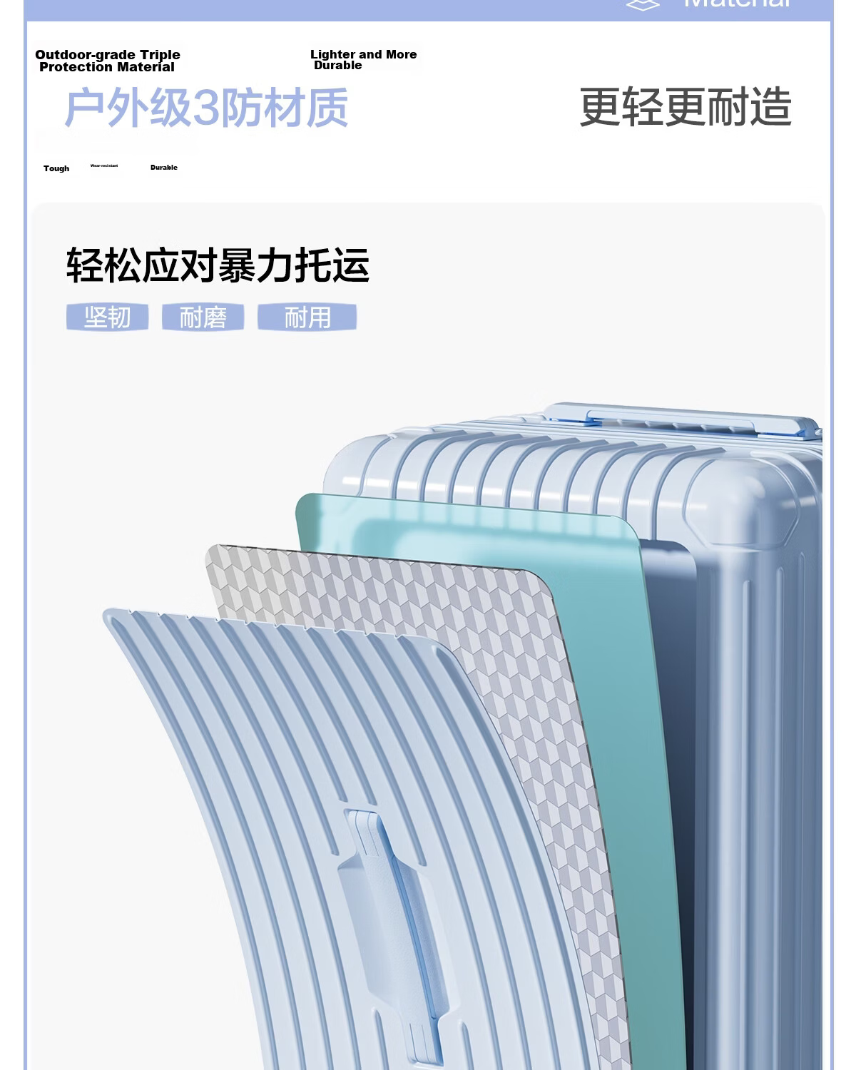 HLA Large Capacity Luggage Men's Trolley Case Women's Short Trip Suitcase Sturdy Carry-On Password Lock Ice Mist Blue 26 Inch 14