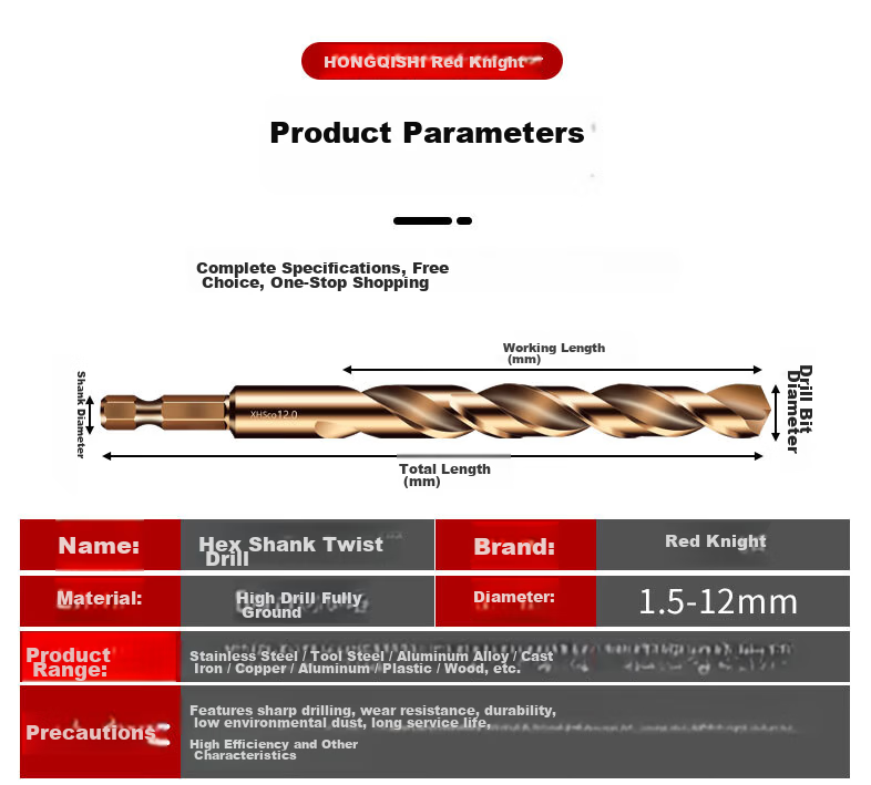 Hongqishi Hexagonal Shank Twist Drill High-Speed Steel Fully Ground Drill Bit for Metal And Stainless Steel, Specialized Hole Drilling Bit for Electric Drill 14