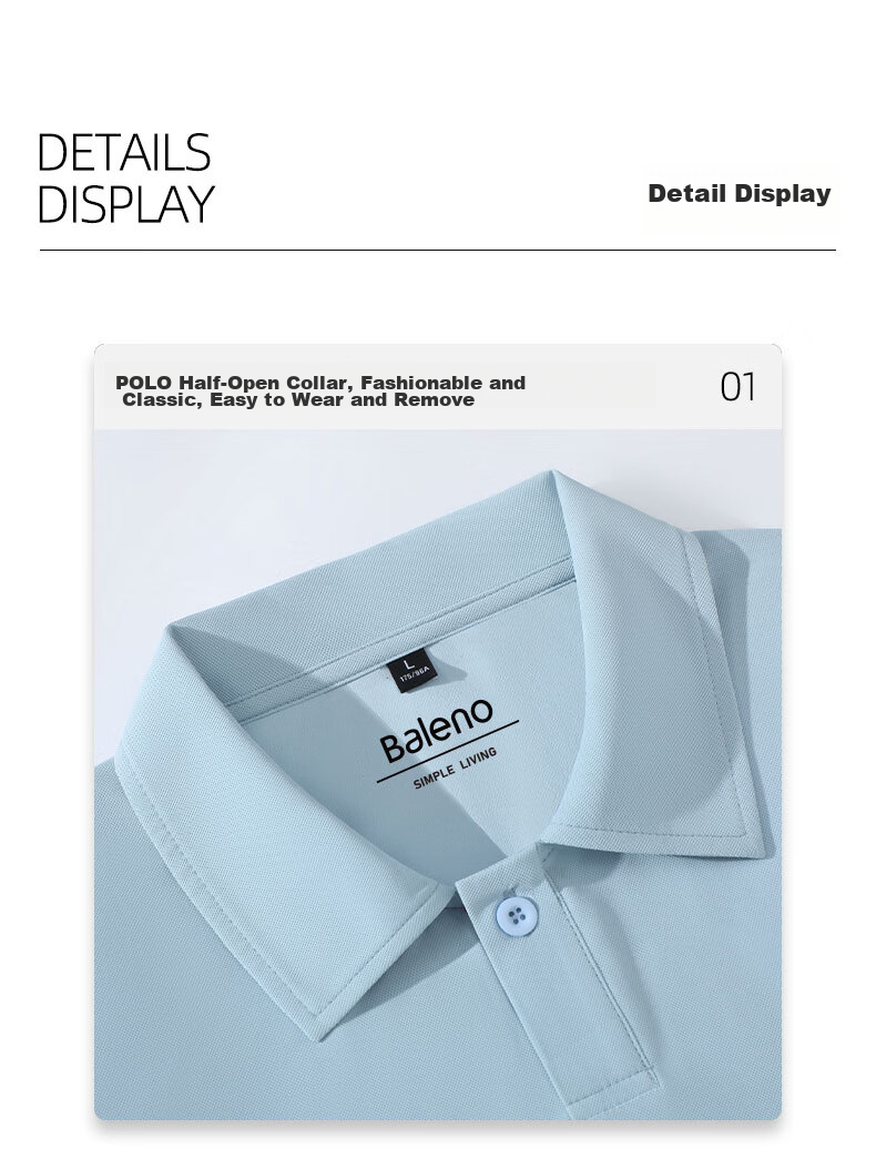 Baleno Short-Sleeve Polo Shirt for Men, Summer 2026 New Style Waffle Knit Wrinkle-Resistant Collared T-Shirt, Five-Quarter Sleeve Top, Trendy Men's Wear 18