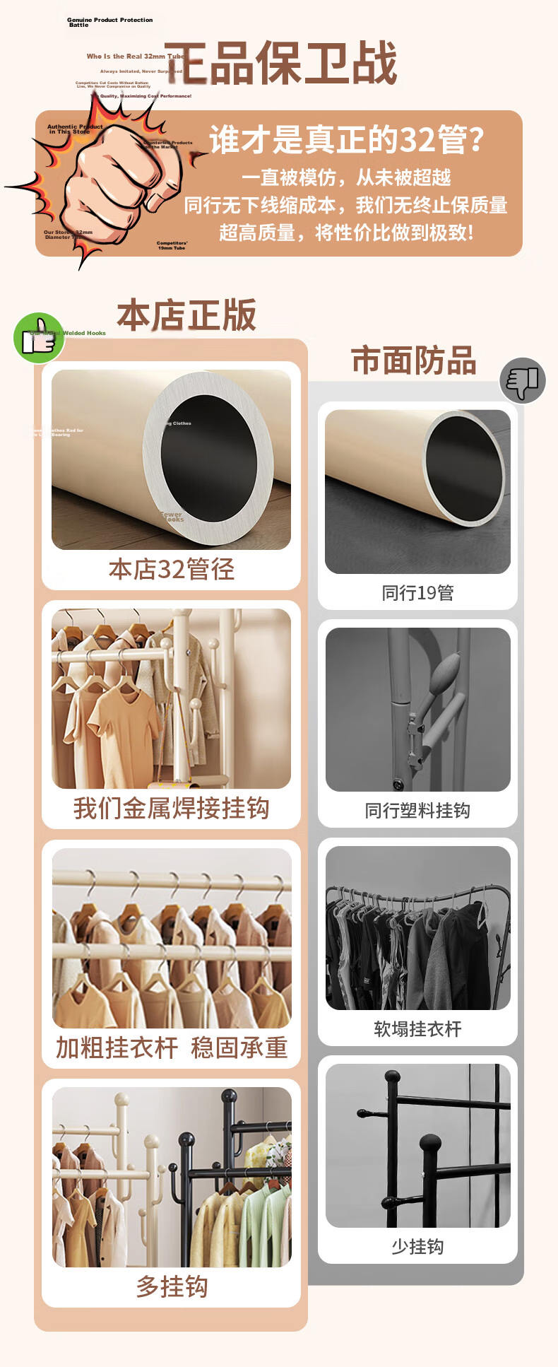 Yaoying YJ21 White Double-Layer 120cm Floor Standing Coat Rack Mobile Clothes Hanger 1