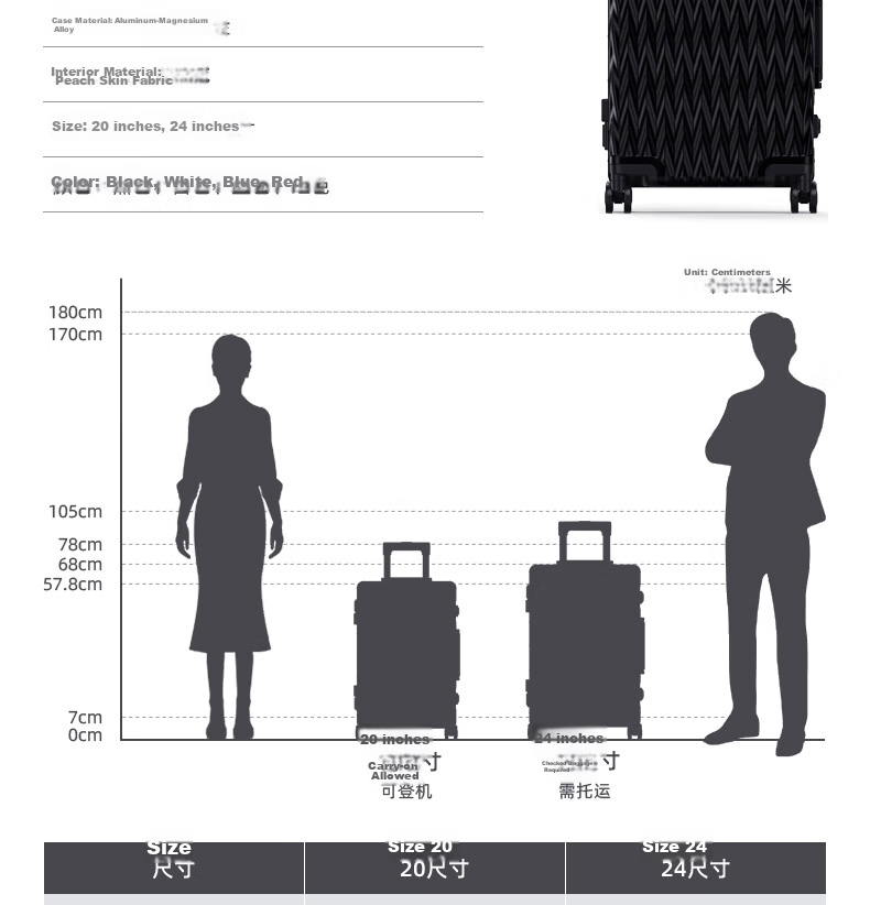 SUMMIT 20-inch Aluminum-Magnesium Alloy Luggage Full Metal Business High-End Travel Suitcase Pressure-Resistant Silent Wheels Trolley Case Blue 17