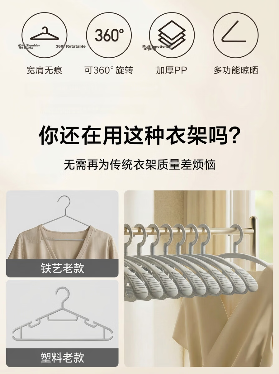JD Jingzao Dormitory Wide Shoulder Non-Marking Clothes Hangers Anti-Slip Drying Hangers Gray 10-Pack 2