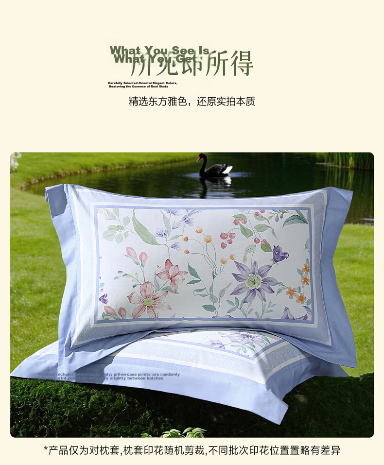 Bailisi Shuixing Jiafang Brand Pure Cotton Double Pillowcase, 100-Count Long-Staple Cotton Pillow Cover, All-Season Solid Color Double Full Cotton Pillowcase 10