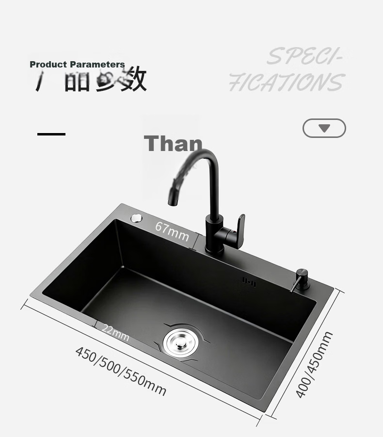 Leland Kitchen Sink Handmade Thickened 50x40cm with Draining Basket and Drain Black King Kong C1089 14