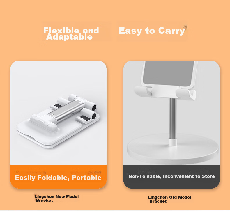 LINGCHEN Phone Stand, Desktop Live Streaming Portable Foldable Adjustable IPad Tablet Lazy Stand, Bedside Internet Celebrity TikTok Binge-Watching Video Online Class Stand, White 3