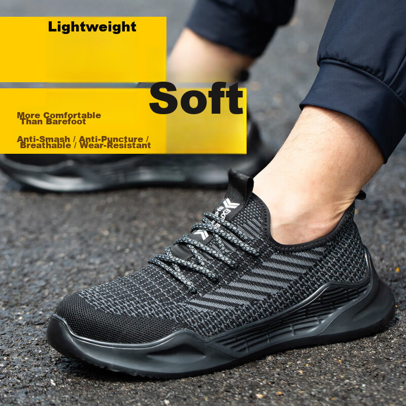Jiuzhou Wolf Warrior Men's Breathable Protective Work Shoes Anti-Smash Anti-Puncture Kevlar Midsole Steel Toe Rubber-Plastic Sole Breathable Flyknit Mesh Safety Shoes Anti-Smash Anti-Puncture [All-Sea 6