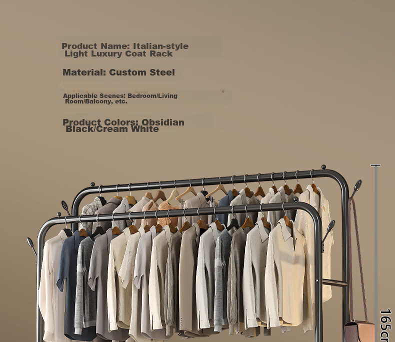 Xiangzhubian Double-Layer Double-Net Floor Standing Coat Rack Clothes Hanger for Dormitory Bedroom Balcony Storage Rack 24