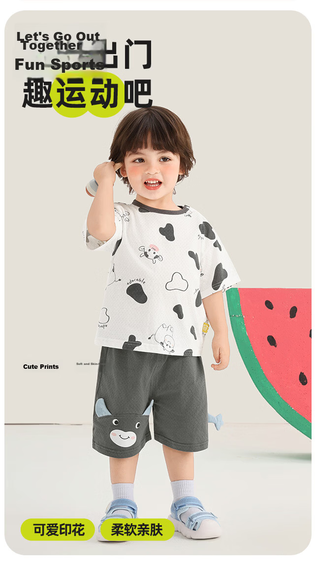 Kaka Panda Boys Simple Set Children's Short Sleeve Shorts Summer Outfit Girls Baby New Top Infant Two-Piece Set 2