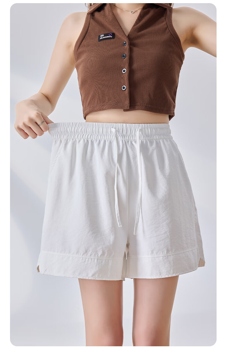 LangSha High-Waisted Sports Shorts for Women, Summer Three-Quarter Split Ice Silk Shorts, Thin Loose Wide-Leg Women's Pants 13