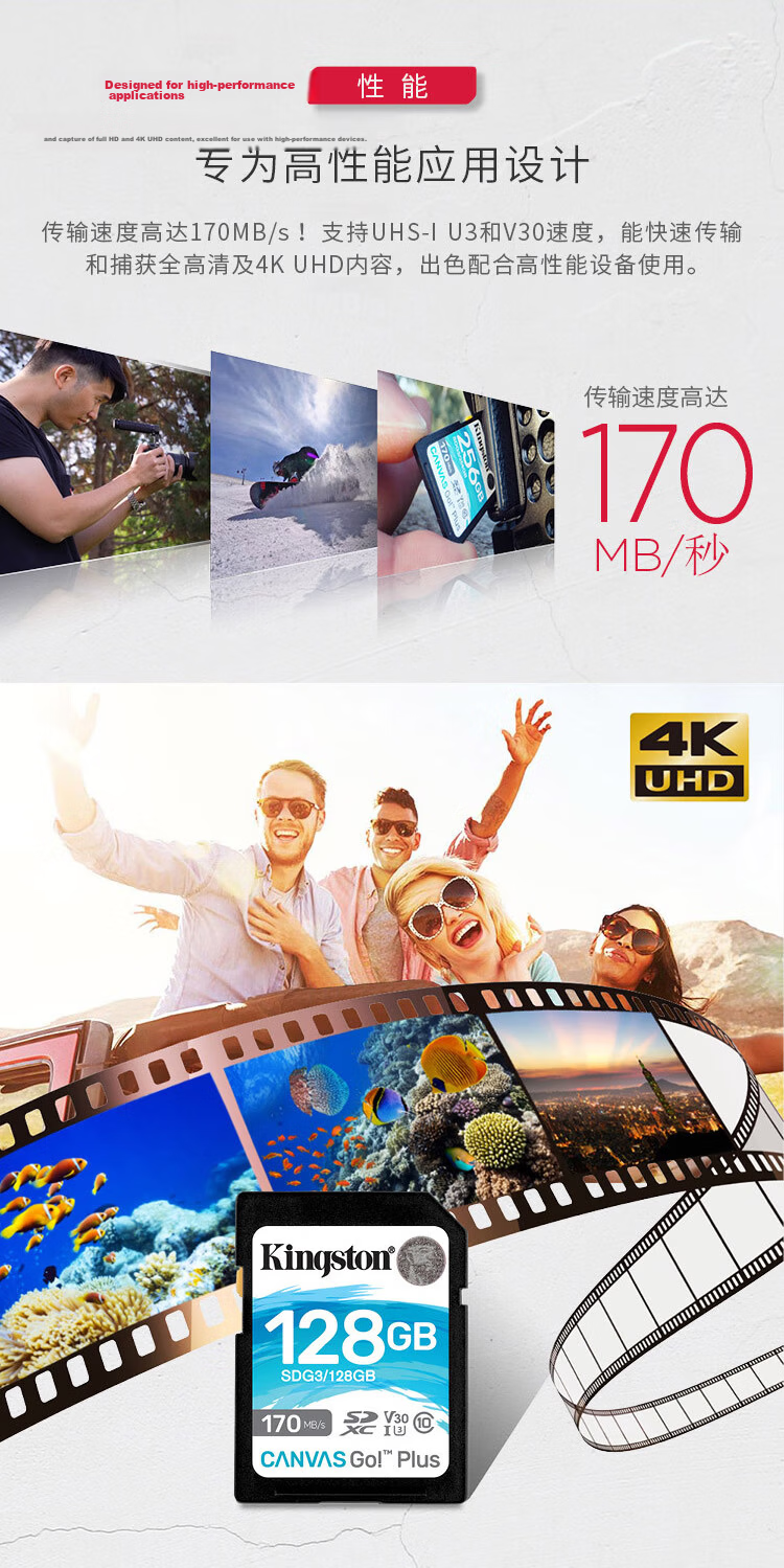 Kingston 512GB SD Memory Card U3 V30 Camera Memory Card High-Speed SD Card Large Capacity 4K Ultra HD Recording Read Speed 200MB/s Write Speed 160MB/s 1