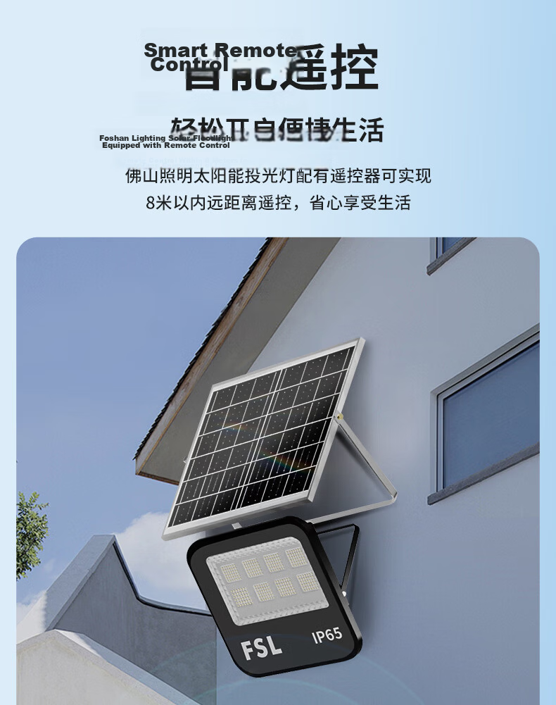 FSL Foshan Lighting Solar Outdoor Street Light New Rural IP65 Waterproof Super Bright Floodlight 1080lm with 2.2m Charging Cable and Remote Light Control 12