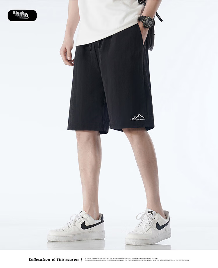 Homlean American-Style Shorts for Men, Summer Ice Silk Thin Breathable Basketball Pants, Outdoor Wear, Large Size Casual Pants CG03 Gray M 7