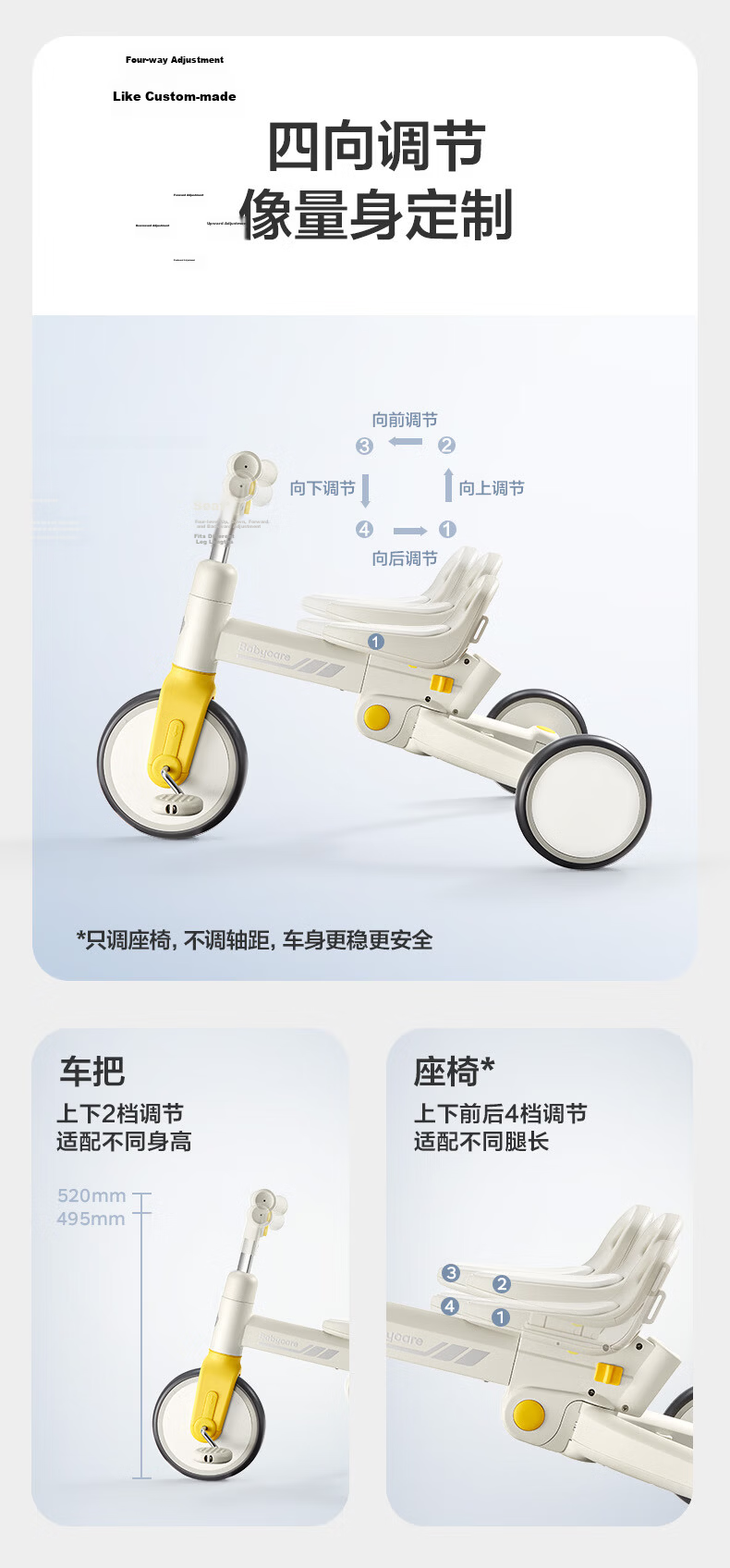 Babycare Children's Tricycle Baby Stroller Multifunctional Pedal Push Car 5-in-1 Shell White Birthday Gift 5