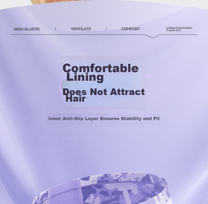 LI-NING Waterproof PU Coated Swim Cap for Men and Women Long Hair Fashion Ear Protection Non-Tight Printed Swim Cap 6611 Purple 5