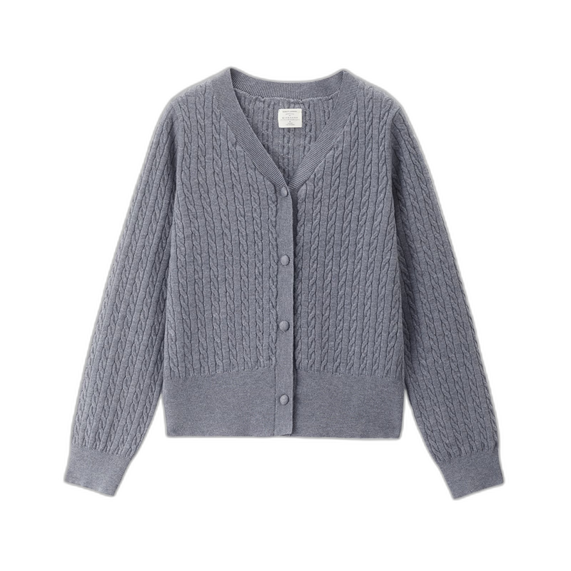 Giordano Miu Women's Autumn Winter New Cable Knit V-Neck Cardigan Sweater 05355703