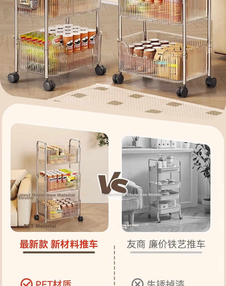 Shunyou Kitchen Storage Rack, Acrylic Floor-Standing Rotating Vegetable Shelf, Storage Rack, Mobile Cart SY-616 2