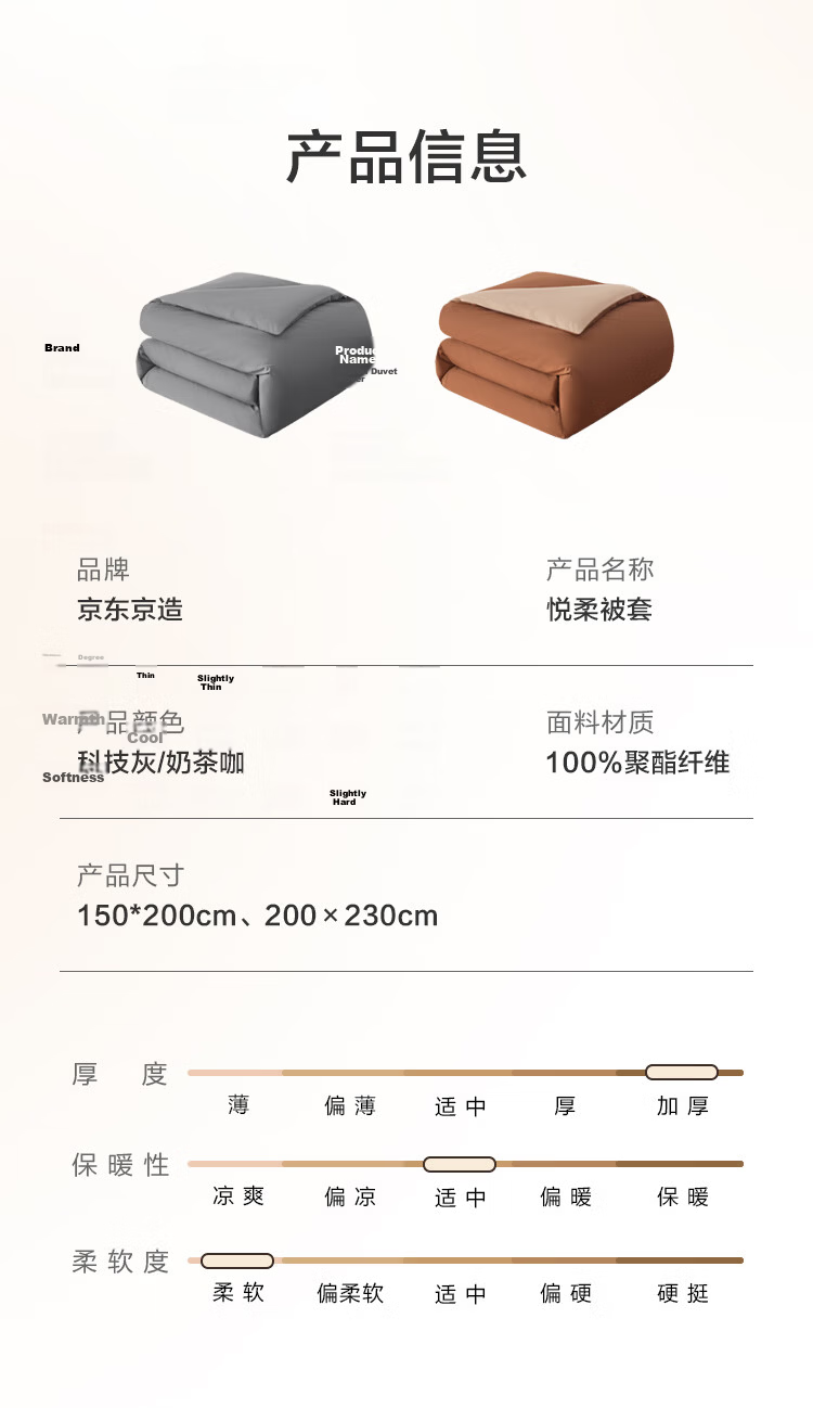 JD Jingzao Soft Comfort Quilt Cover 120g Thick Durable Class A Single Dormitory Student Quilt Cover 150x200cm Tech Gray 9