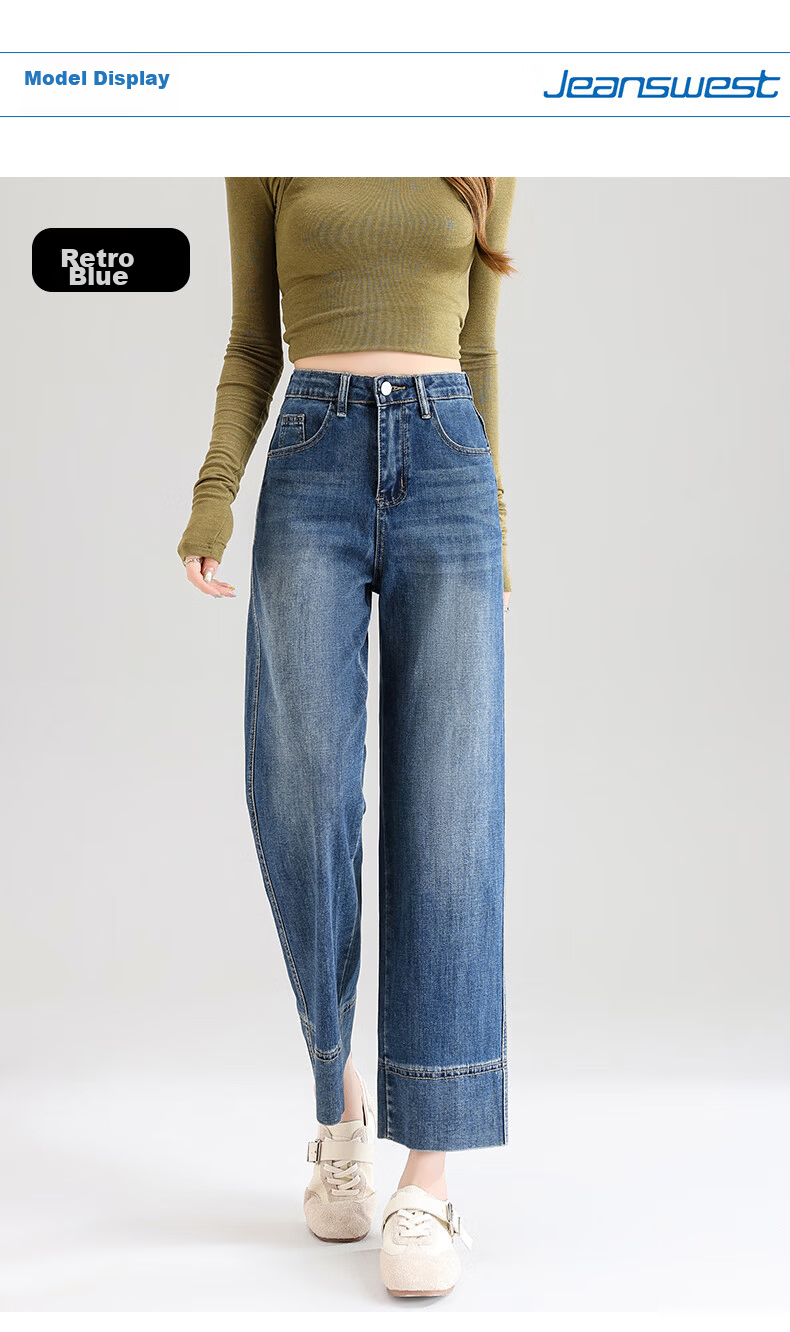 Jeanswest Women's Spring Summer Loose High Waist Slim Casual Straight Leg Cropped Cuffed Wide Leg Jeans Retro Blue XL 6