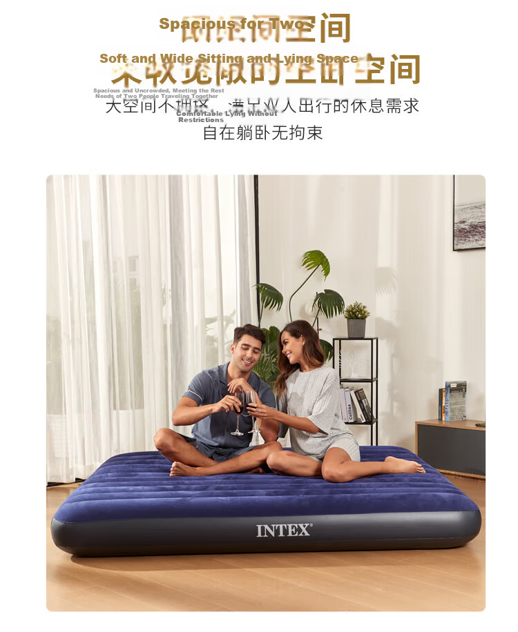 INTEX Single Inflatable Air Bed Portable Home Nap Sleeping Pad Outdoor Tent Moisture-Proof Foldable Mattress 64756N 12