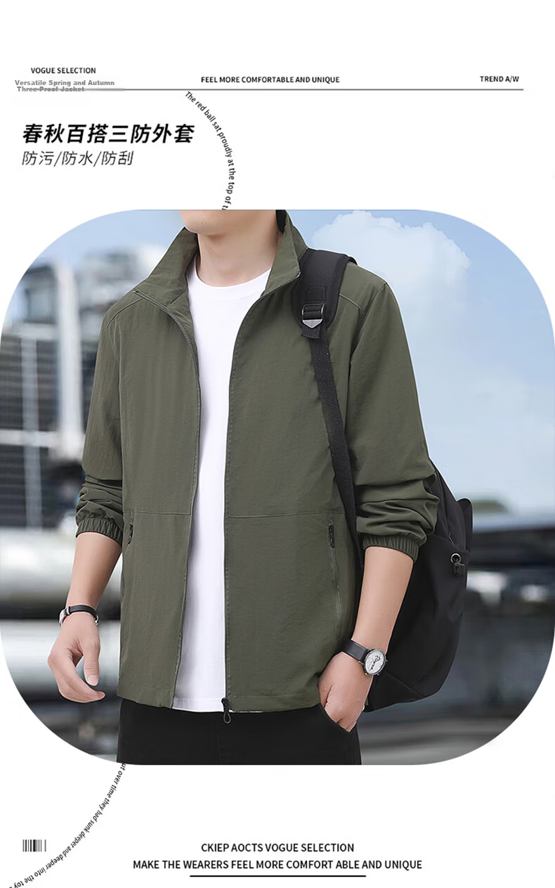 ROMON Men's Autumn Business Casual Versatile Stand Collar Executive Baseball Jacket LH03 Dark Gray XL 3