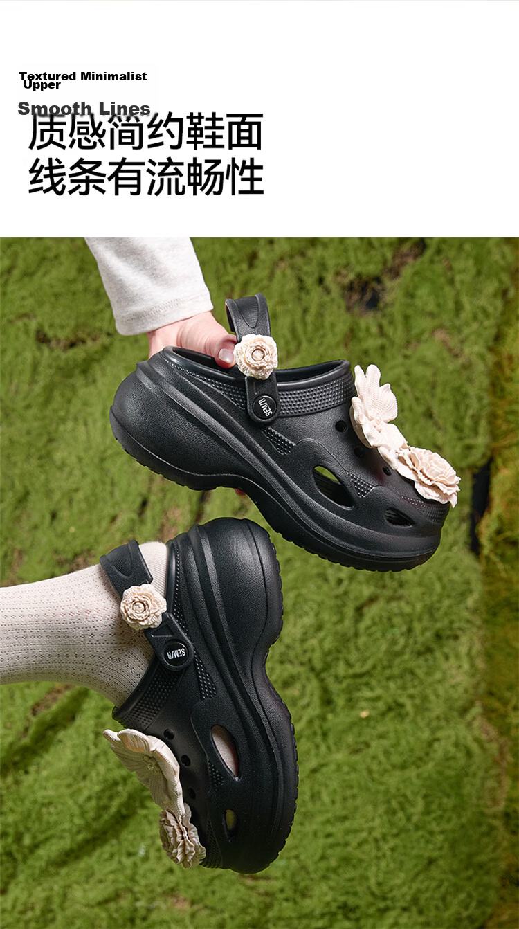 Semir Official Genuine Non-Slip Soft Sole Pearl Camellia Black Slip-On Clog Shoes SML262001 Size 40-41 6