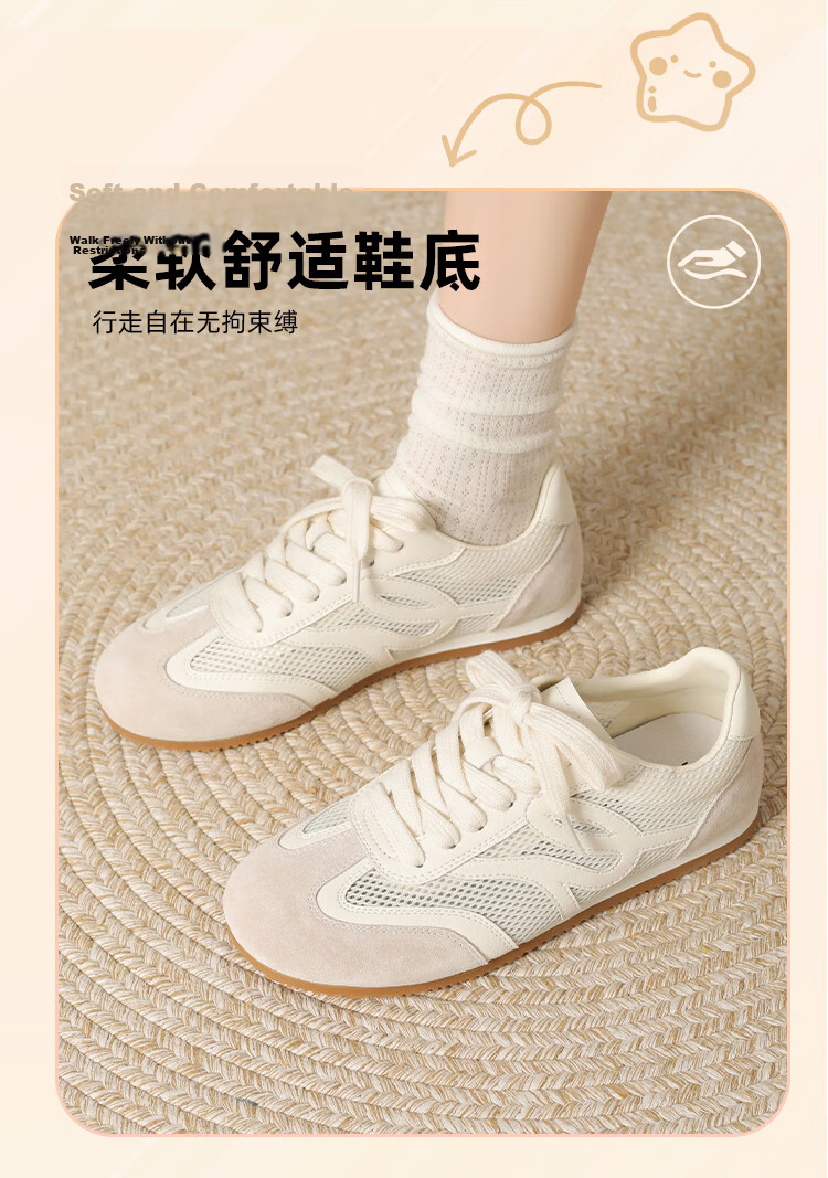 Zhuoshini Women's Mesh Breathable Flat Casual Sneakers Versatile Sports Shoes White Size 38 2