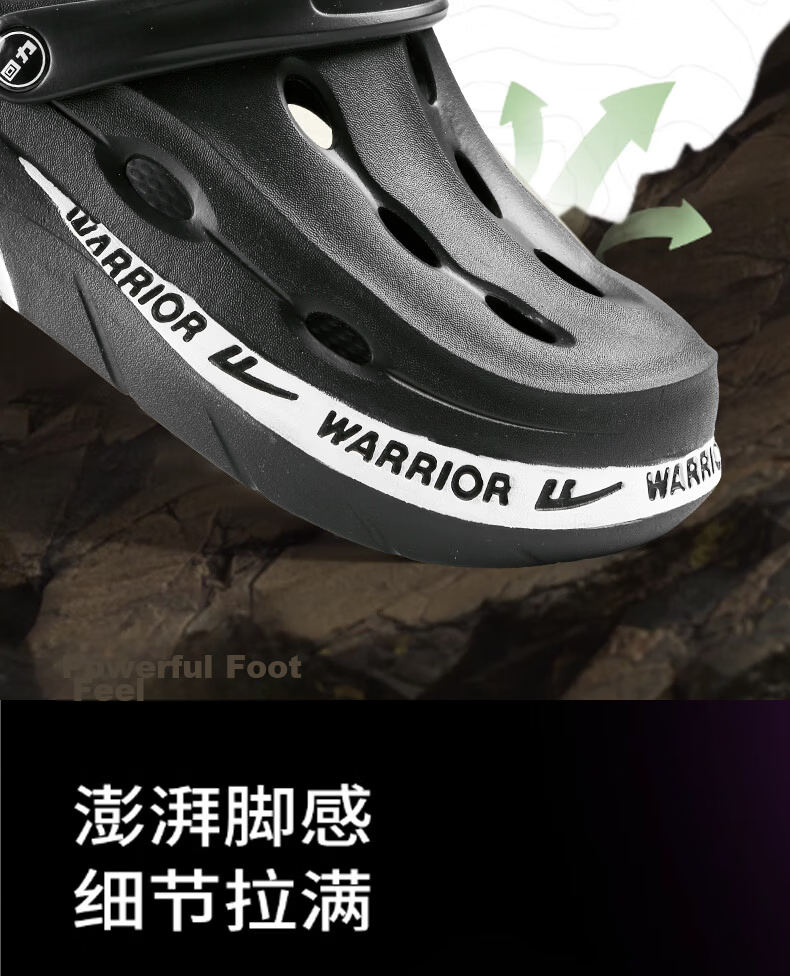 Warrior Men's Summer 2026 Hollow-out Thick-soled Closed-toe Sandals Black Size 39 6