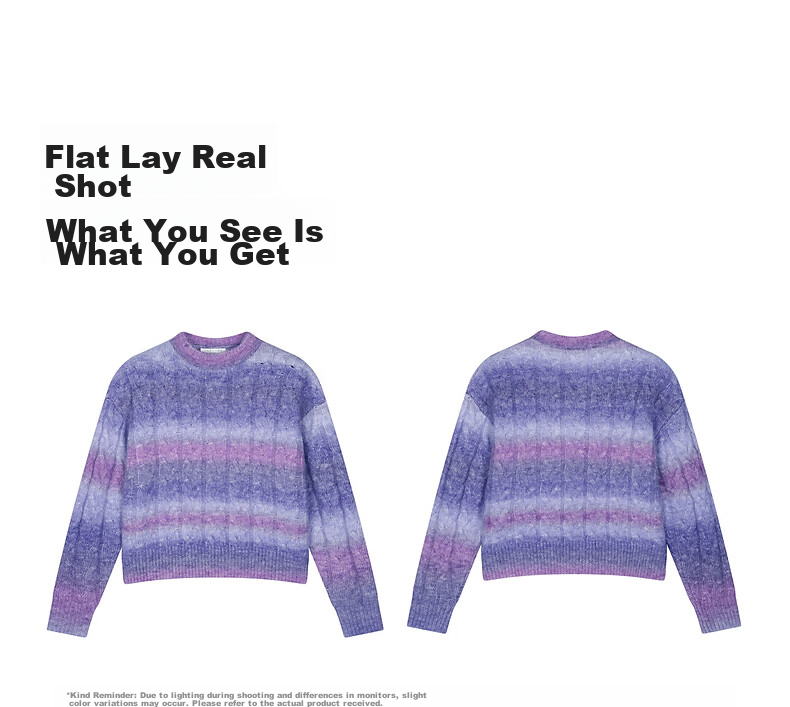 TonLion 2025 Autumn Winter Women's Crew Neck Gradient Yarn Cable Knit Sweater 3