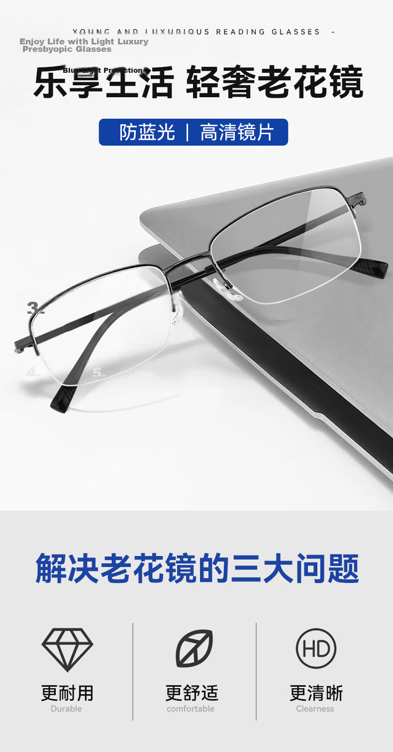 Ouna Reading Glasses for Men And Women, High-Definition Anti-Blue Light Anti-Radiation Glasses for Elderly, Full-Frame Black, 350 Degrees 1