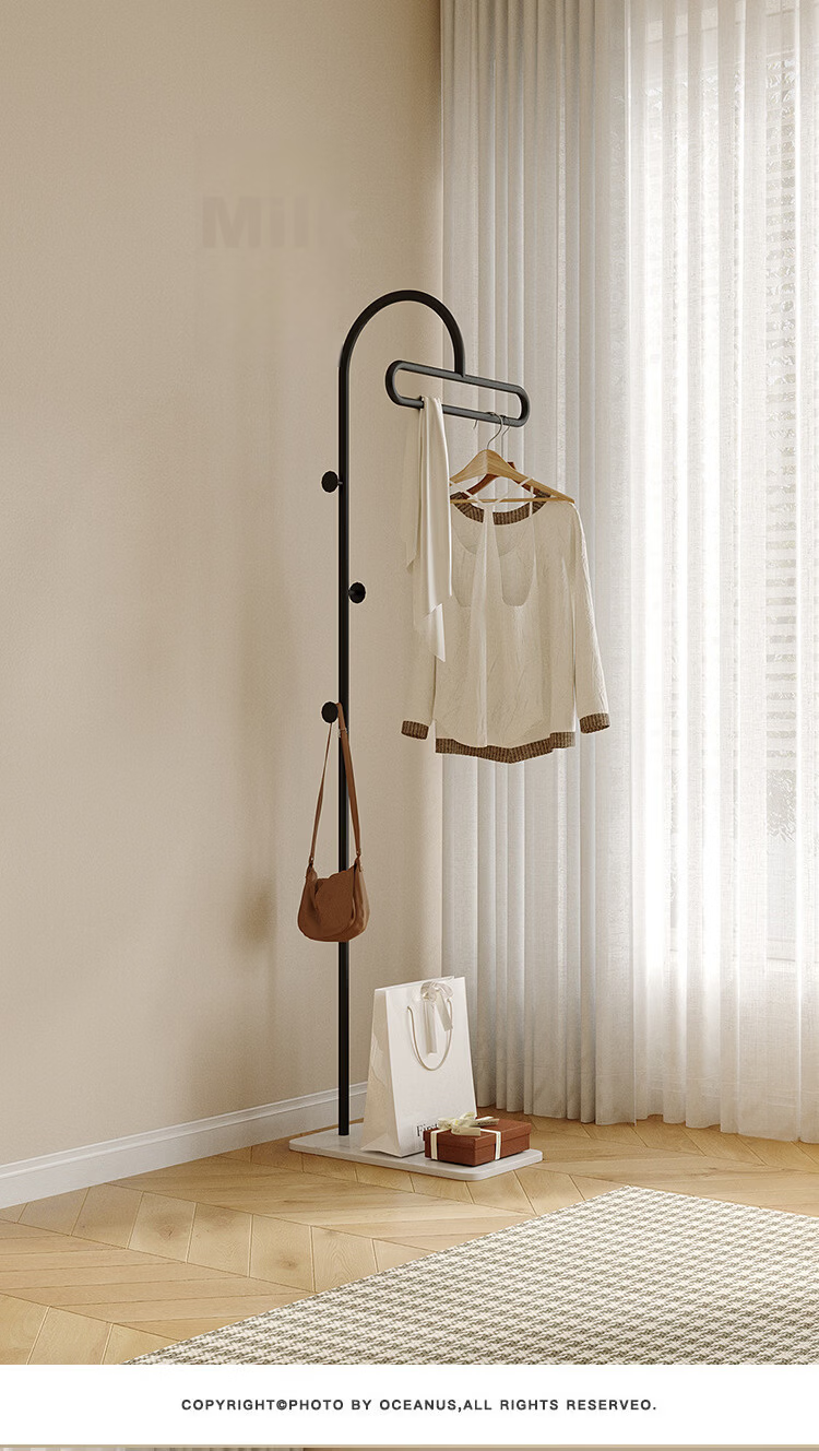Anerya Cream-Colored Floor-Standing Coat Rack Storage Unit for Bedroom Living Room Home Use, Double Storage Tray 12