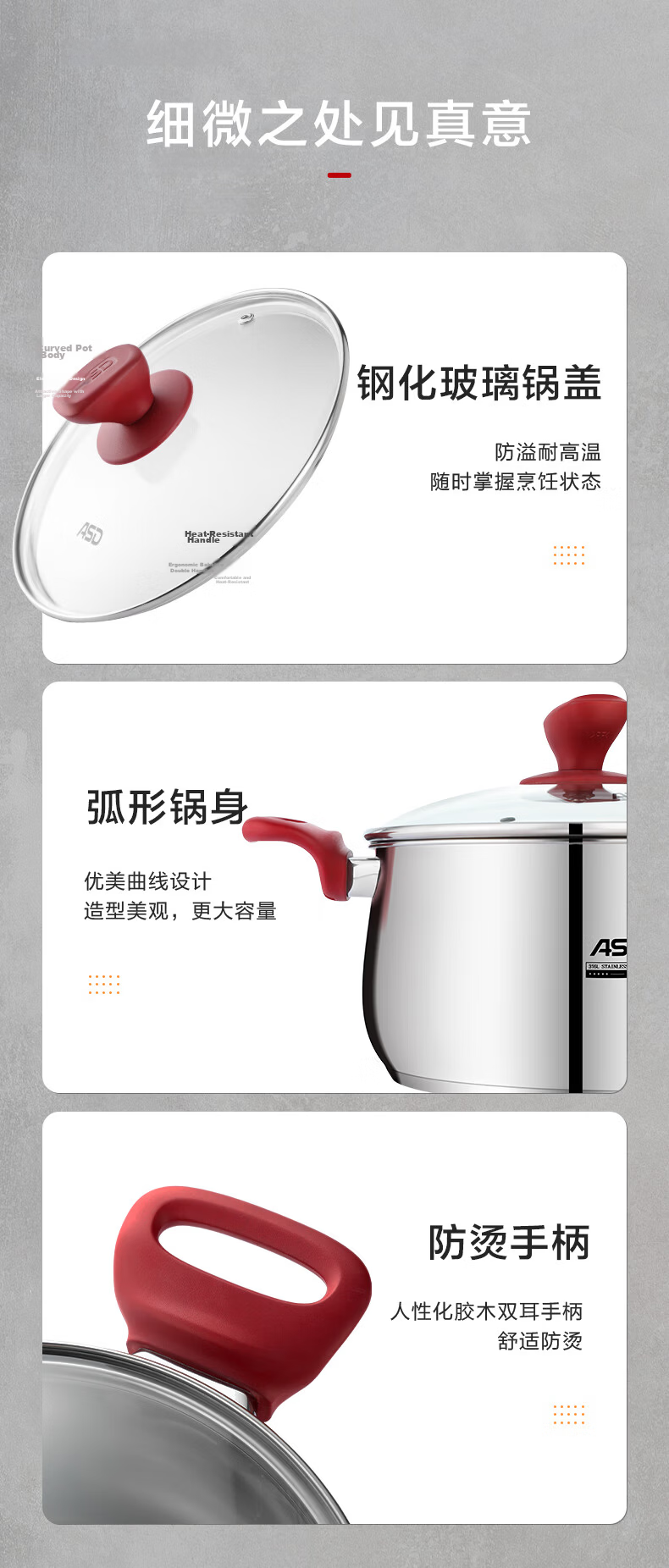 ASD Soup Pot, 316L Food-Grade Thickened Stainless Steel Cooking Pot, Double-Bottom Milk Pot 22CM, Compatible with Gas And Induction Stoves B5 13