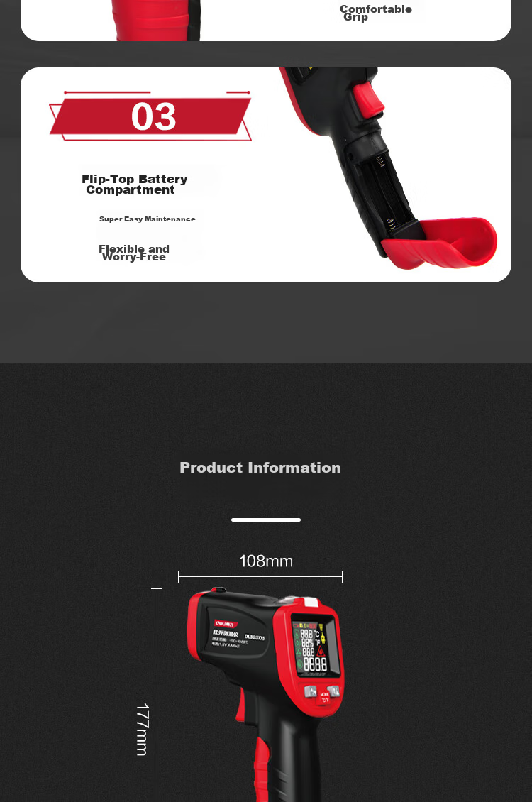 Deli Industrial Infrared Thermometer Temperature Gun High-Precision Oil Thermometer Kitchen Baking Water and Oil Temperature Gun 18