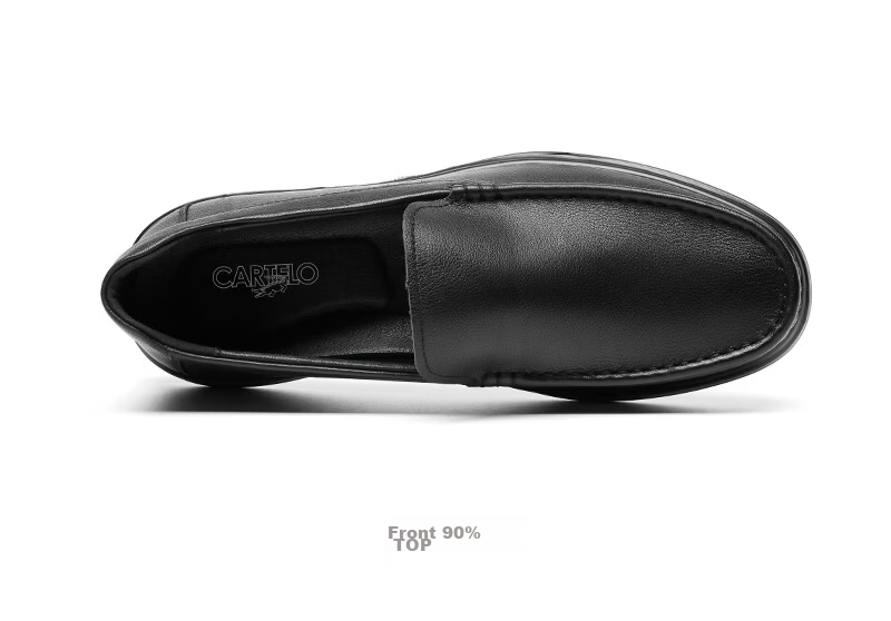 CARTELO First Layer Cowhide Men's Summer Loafers Breathable Slip-On Casual Leather Shoes KG22 Black Size 43 13