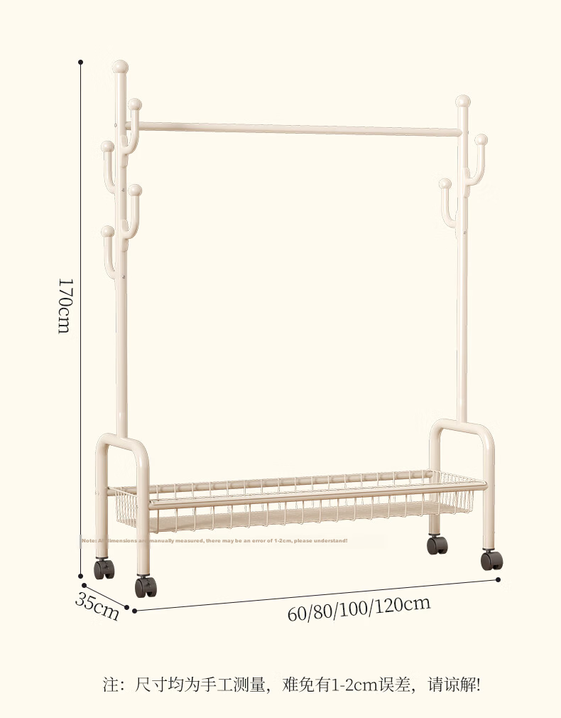 Xiangzhubian Double-Layer 80cm White Floor-Standing Coat Rack Clothes Hanger for Bedroom Balcony Living Room Storage Organizer 15