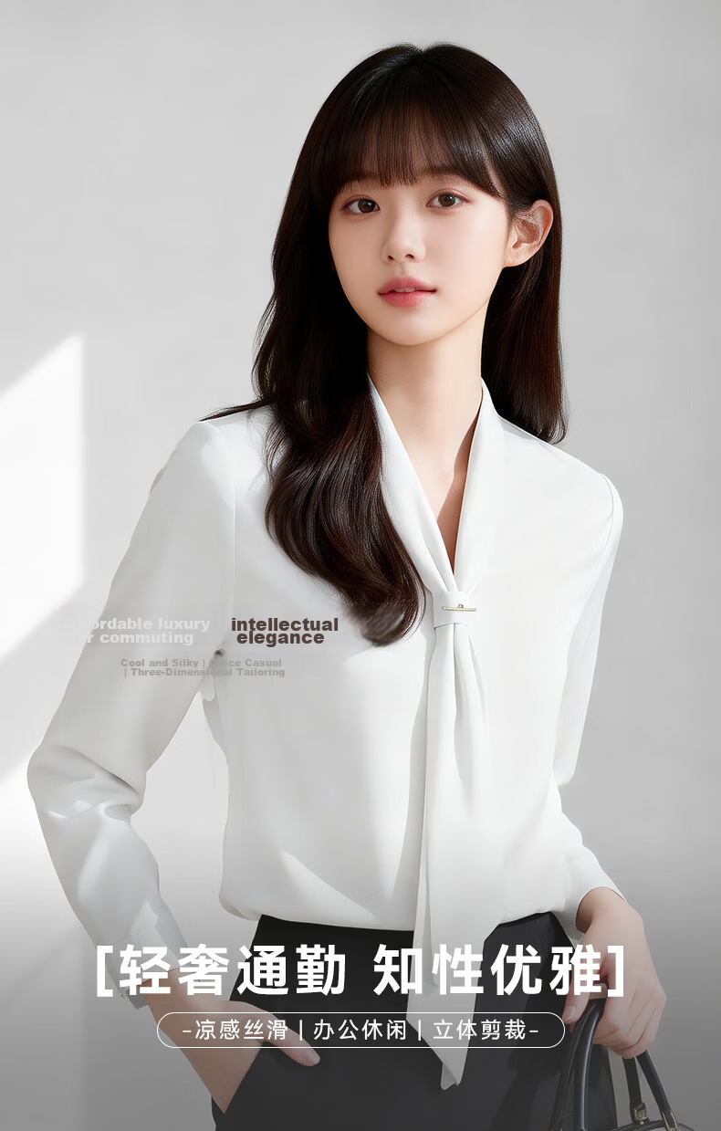 Yulixi Chiffon Long Sleeve Shirt Women White Professional Formal Elegant Casual Blouse Interview Commuting Shirt 1