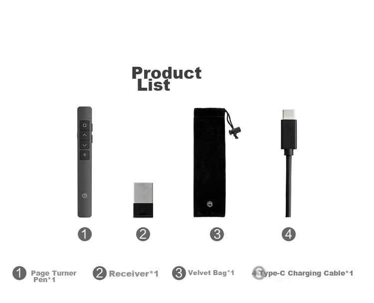 JD Jingzao Laser Presentation Remote 360-Degree Control Teacher PPT Clicker Wireless Presenter Red Light Rechargeable Black 16