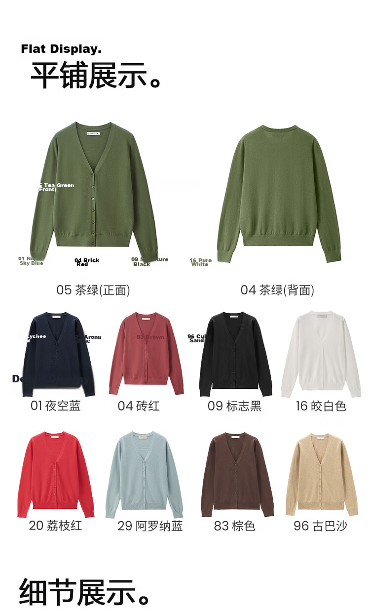 Giordano Knitted Cardigan for Women, Pure Cotton V-Neck Sweater, Women's Outerwear, Solid Color Jacket 05350649 19