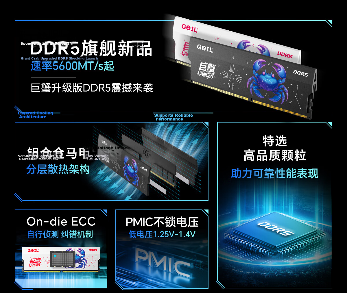 GEIL, 16GB DDR5 6000 Desktop Computer Memory Module, Crab Armor Series Black, Computer Storage Expansion Bar 3