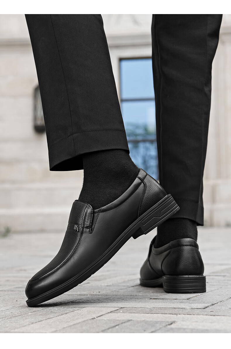 Hailanzhijia HLA Leather Shoes for Men, Top-Grain Cowhide, Slip-On Formal Casual Business Leather Shoes for Men, T211 Black Size 44 3