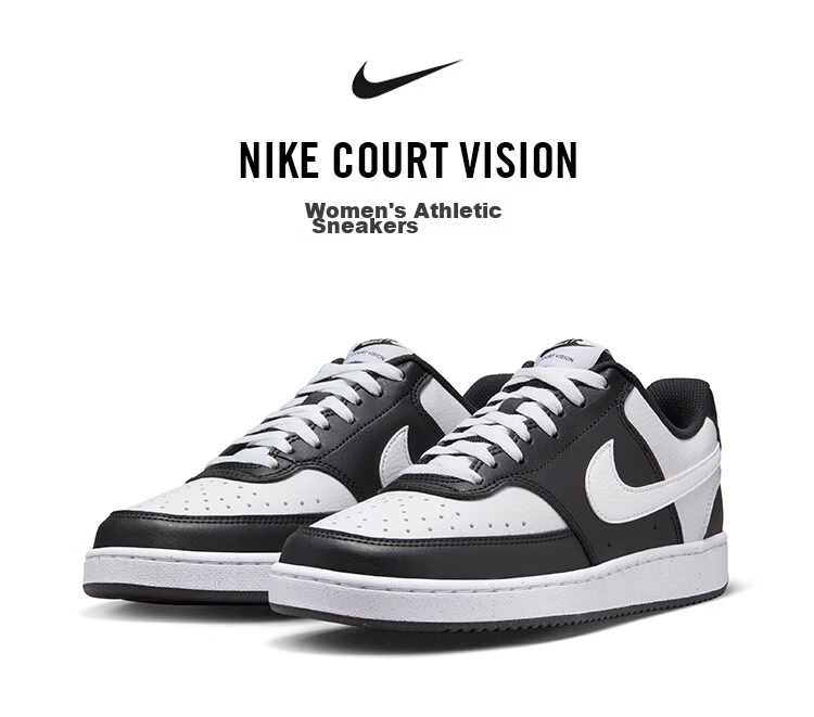Nike Women's Court Vision Shock Absorption Sneakers DH3158-003 Black White Size 38 1
