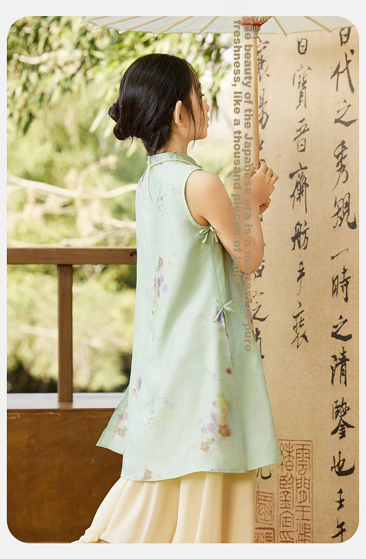 ASK JUNIOR Chinese Style New Summer Girls' Vest Dress and Ma Mian Skirt Two-Piece Set 10