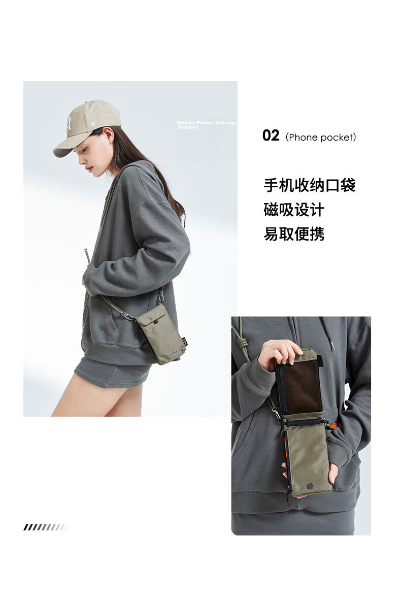 SANWA Shoulder Crossbody Bag for Women, Phone Pouch for Men, Business Dual-Phone Bag, Cordura Wear-Resistant Outdoor Small Bag, Horizontal Style in Tea Gray-Gree 6