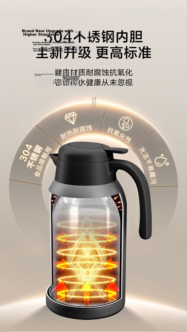 JD Original Small Warm Water Bottle [Chidan] Large Capacity Glass Thermos for Home, Office, Dormitory, 1.5L 7