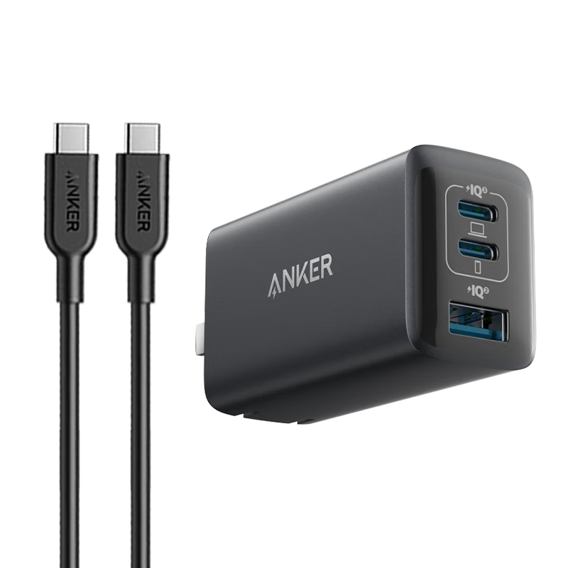 ANKER 65W GaN Charger Set Type-C PD 45W Fast Charging for Apple iPhone 17 MacBook Laptop with Data Cable Black