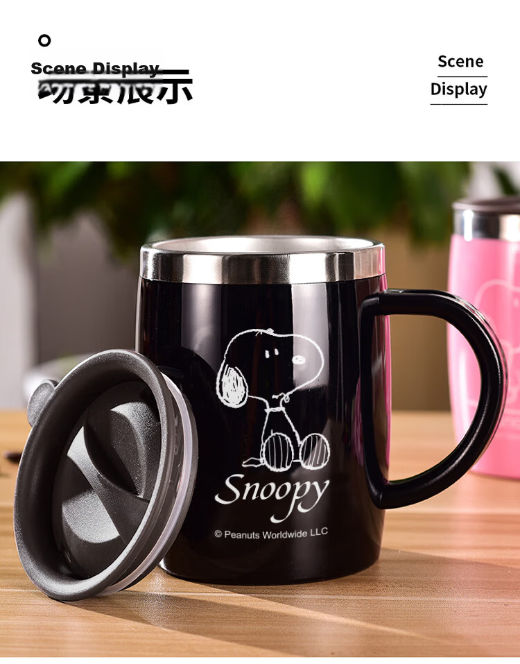 SNOOPY Stainless Steel Insulated Office Mug with Handle 420ML Cute Couple Cup DP-5002R Pink 13